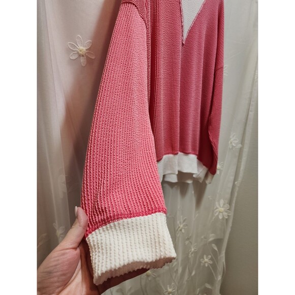 MAGIC FIT WOMEN S/M PINK WHITE SWEATER RIBBED KNIT OVERSIZED RELAXED COMFY LOOSE - Picture 4 of 13